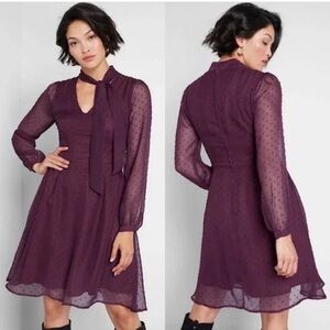ModCloth | Apogee of Elegance
Plum Purple Swiss Dot Long Sleeve Fit Flare Dress